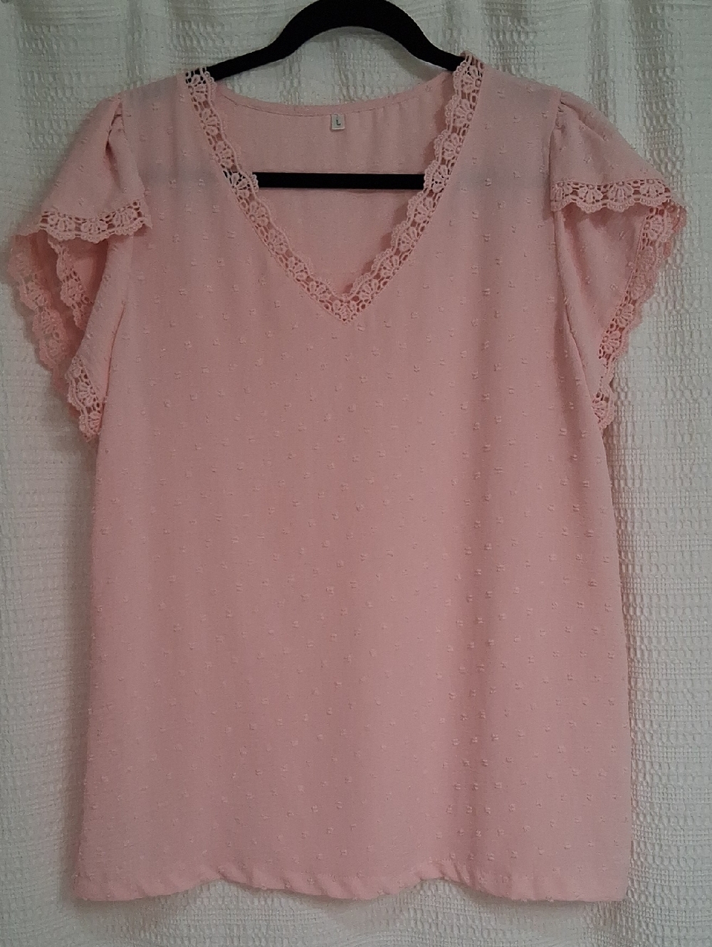 Women’s Pink Lace-Trim V-Neck Blouse